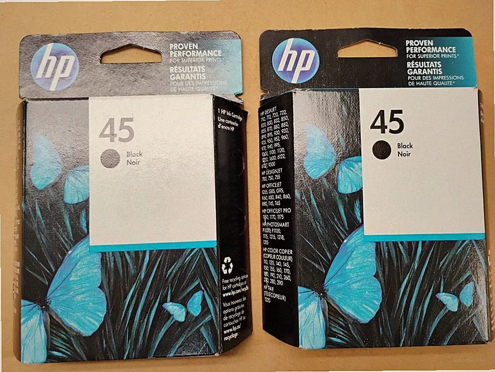 2 PK Genuine HP 45 51645a Black Ink Cartridge Deskjet 6122 960 980 1180 1120 890