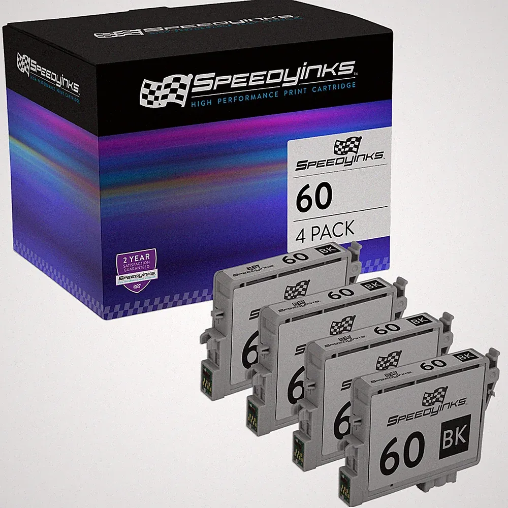 4 Pk Reman Replacement for Epson T060120 (T0601) Blk Pigment Based Ink Cartridge