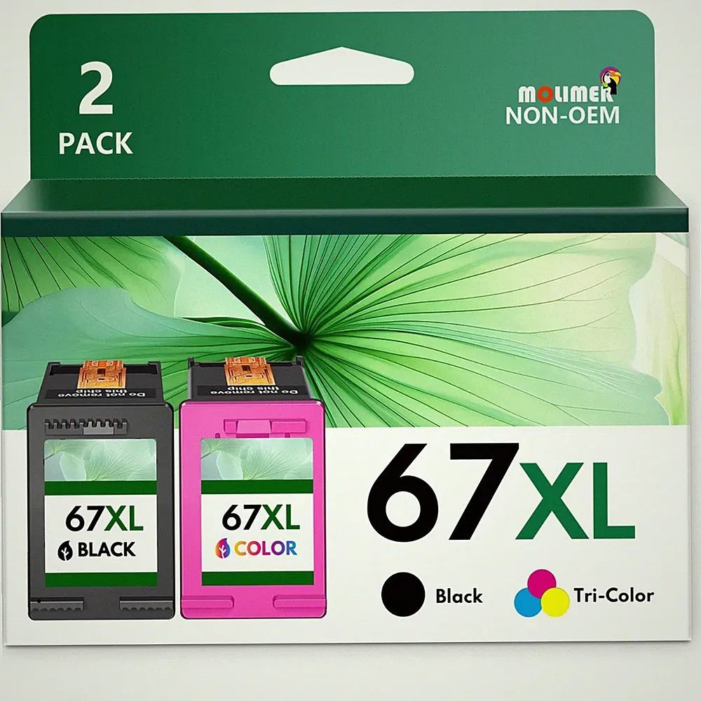 67XL 2 Pack Black/Color Ink Cartridge Replacement for HP 67 Ink DeskJet 2700