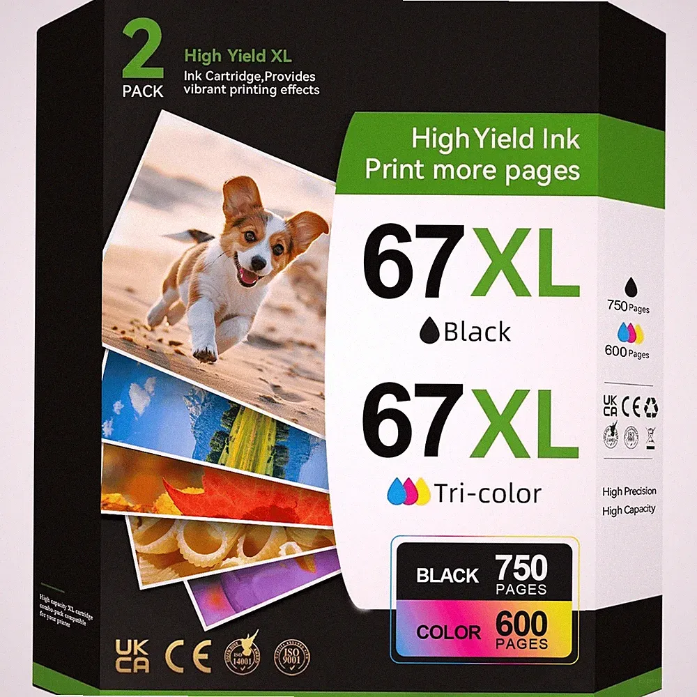 67xl 67 Ink Cartridge 2 Pack Compatible for HP Deskjet 2742e 2752e 2755e (Black