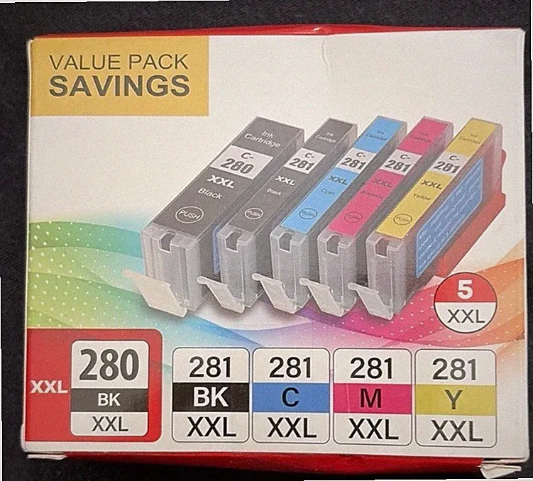 PGI-280XXL pigment black ink cartridge and four CLI-281XXL dye-based color ink